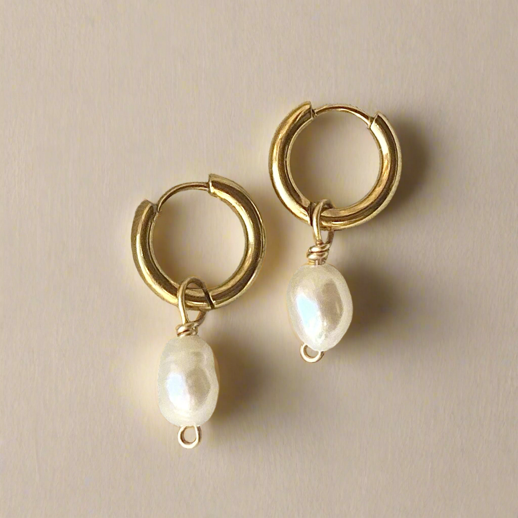 Gold Freshwater Pearl Huggies