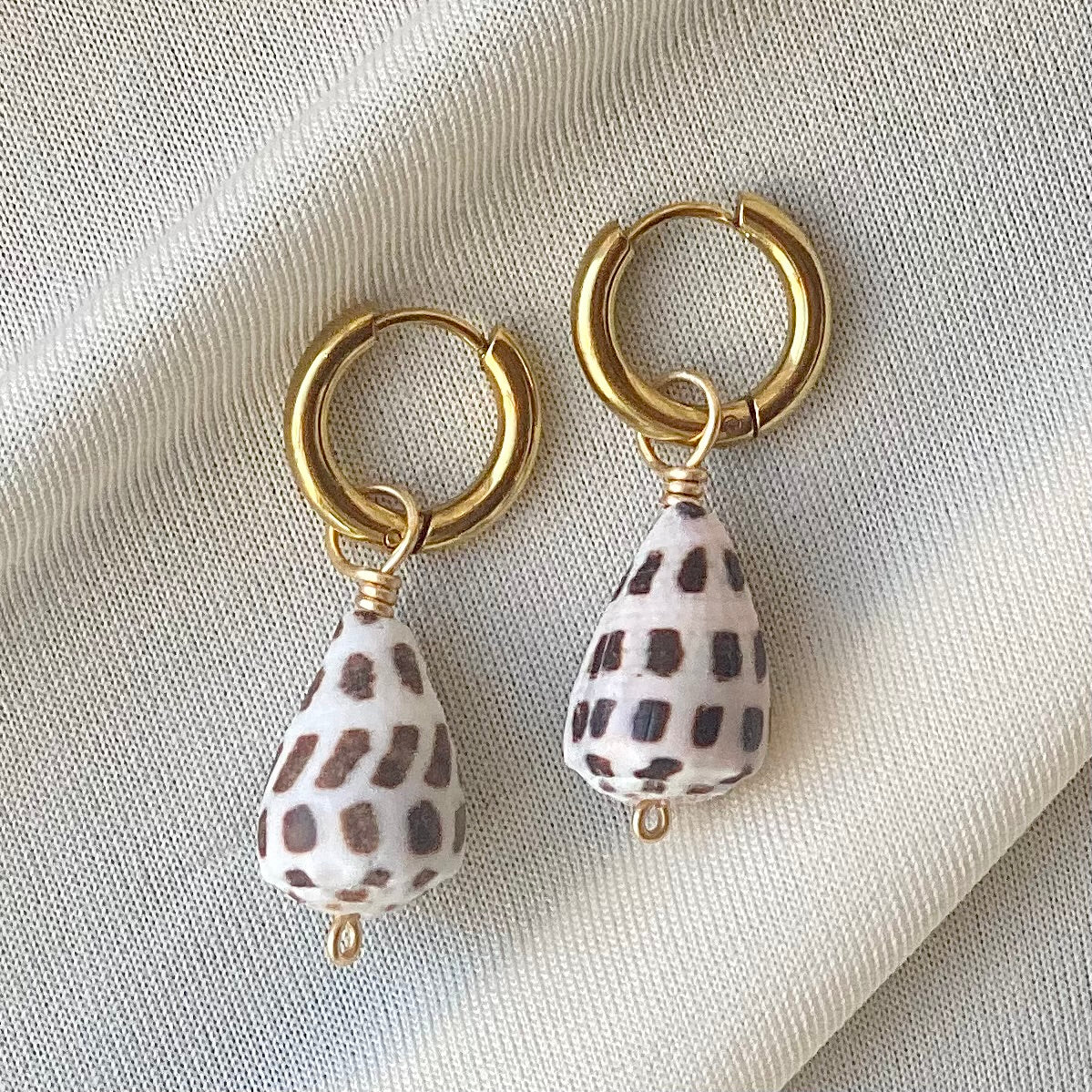 Gold Hebrew Cone Shell Huggies
