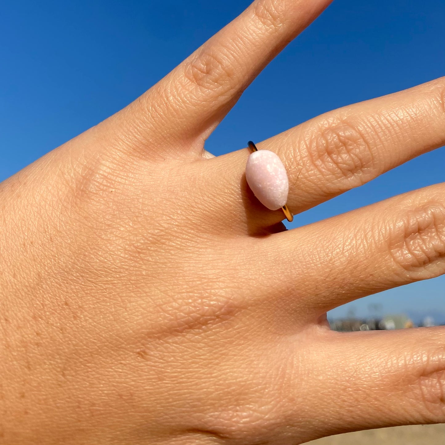 Gold Pink Cowrie Ring