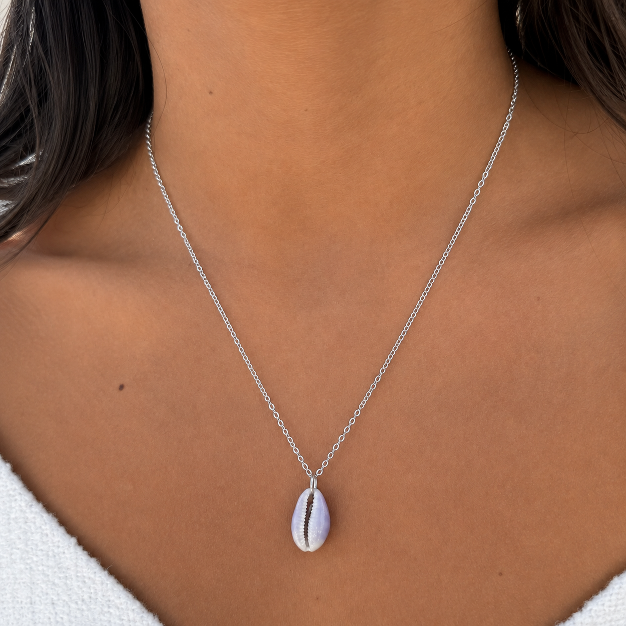 Silver Purple Cowrie Necklace