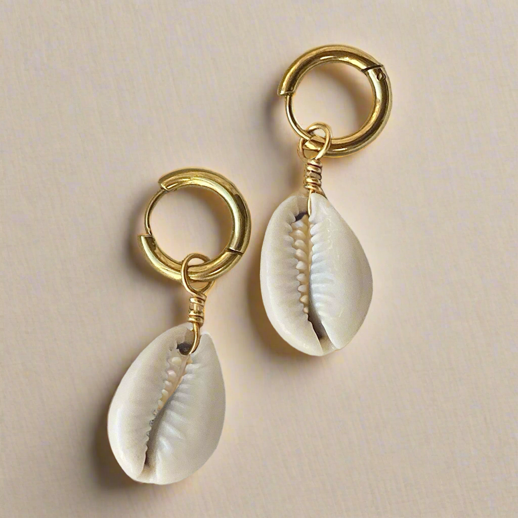 Gold Faux Cowrie Huggies