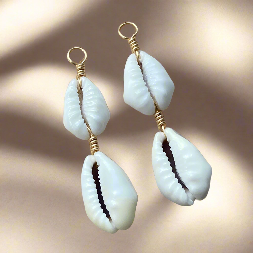 Gold Stacked Cowrie Huggie Charms