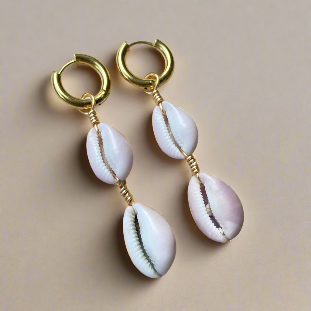 Gold Stacked Purple Cowrie Huggies