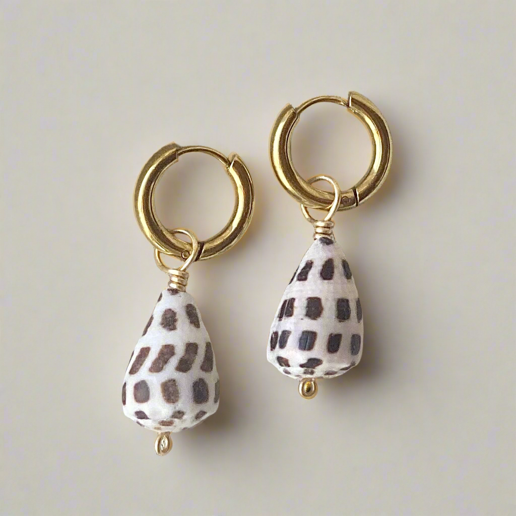 Gold Hebrew Cone Shell Huggies