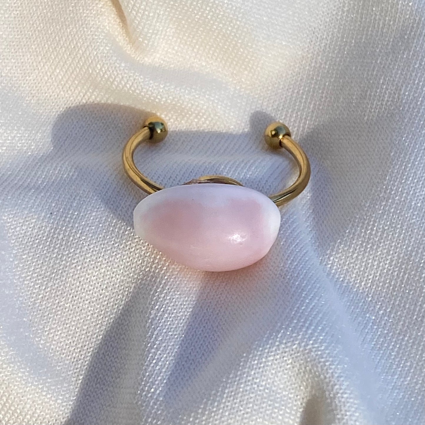 Gold Pink Cowrie Ring