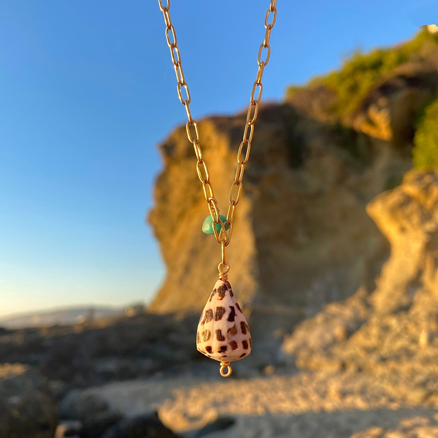 Gold Hebrew Cone Gem Necklace