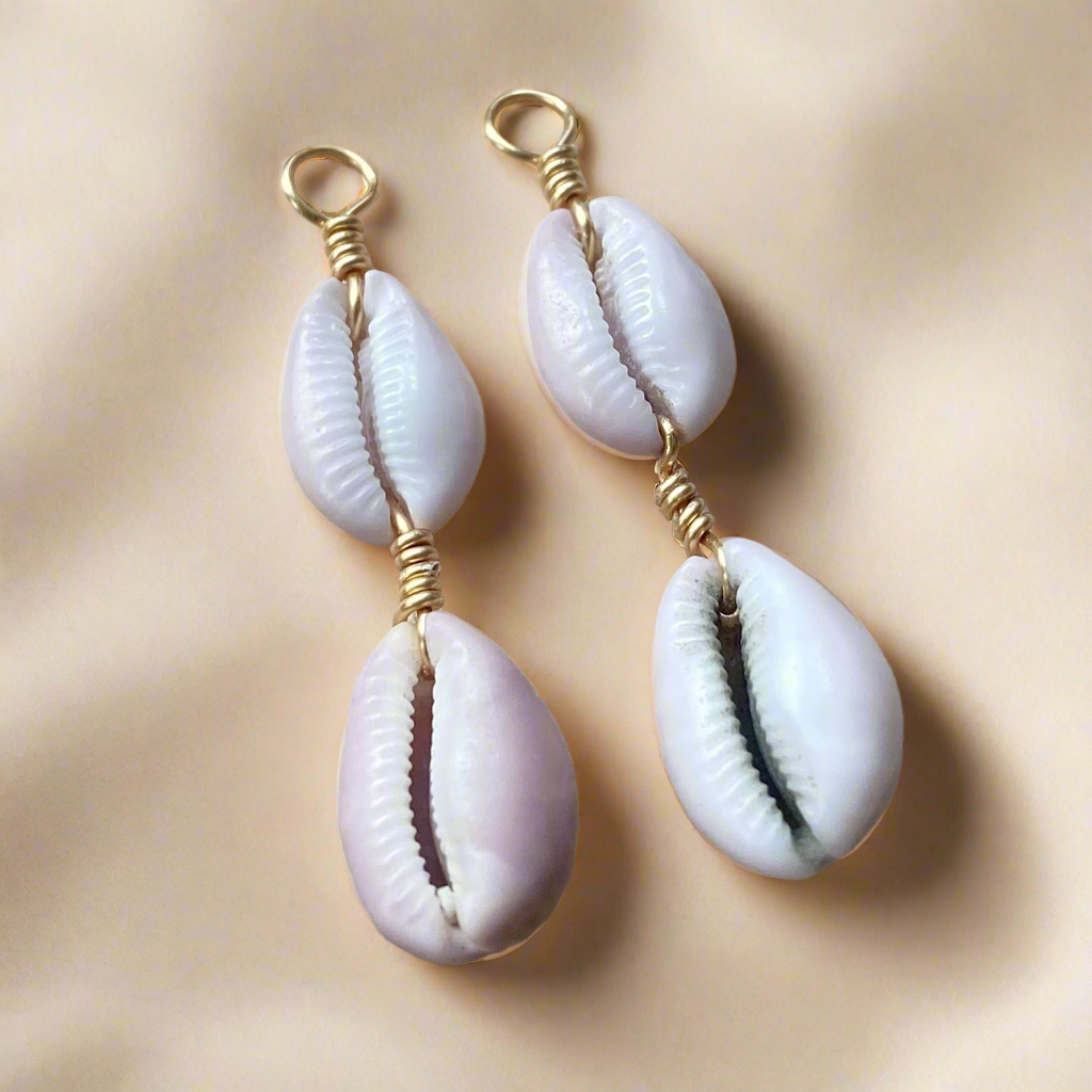 Gold Stacked Purple Cowrie Huggie Charms