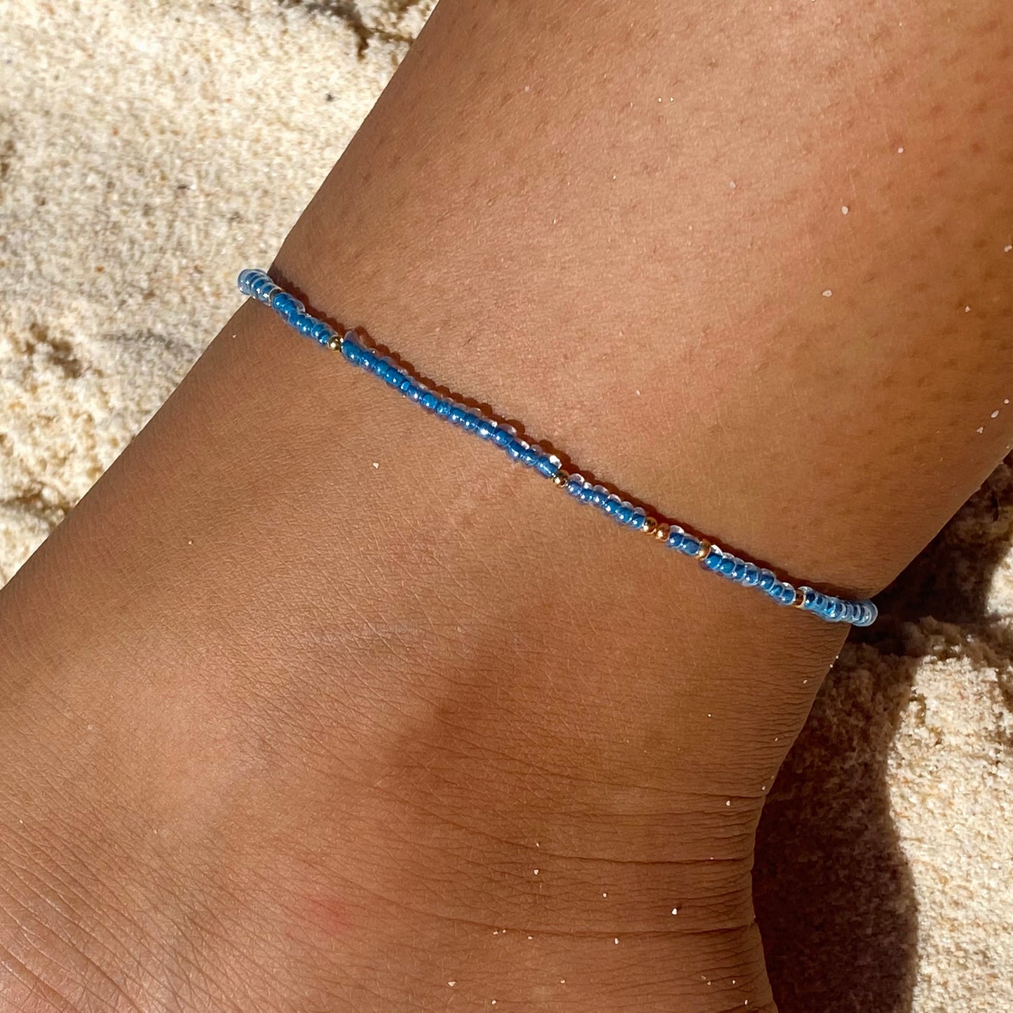 Dusty Blue & Gold Anklet