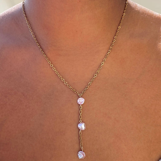 Pink Pearl Lariat Necklace