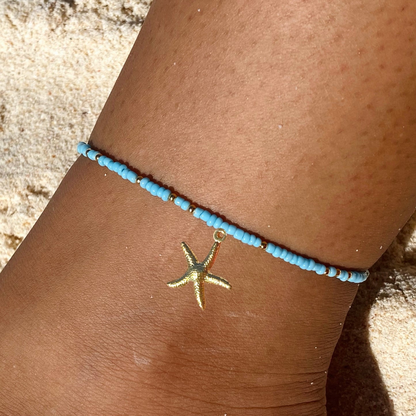 Light Blue & Gold Anklet