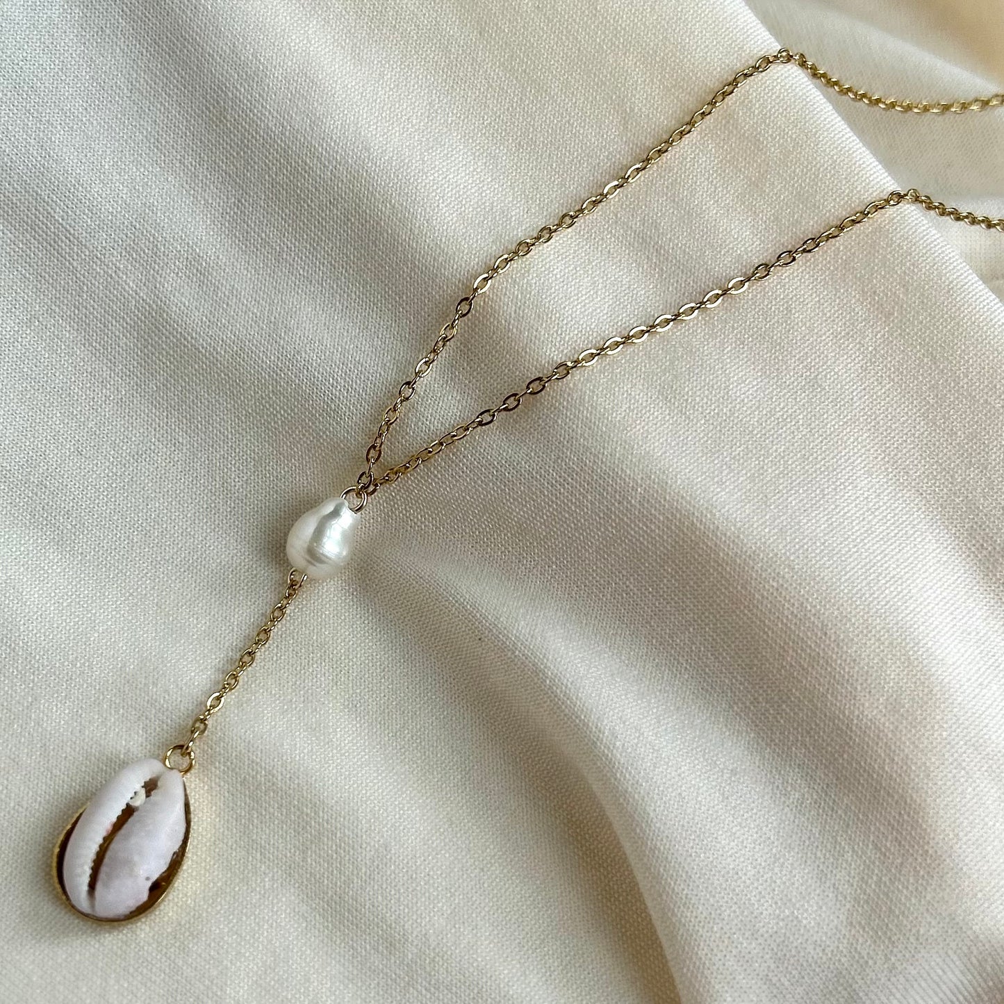 Purple Cowrie Lariat Necklace