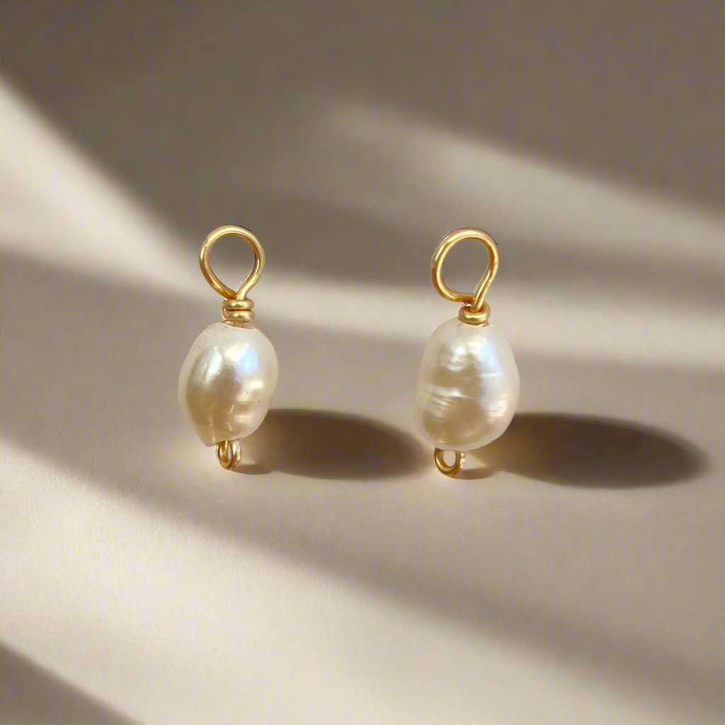 Gold Freshwater Pearl Huggie Charms