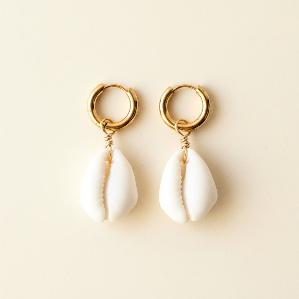 Gold White Cowrie Huggies