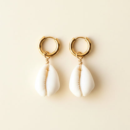 Gold White Cowrie Huggies