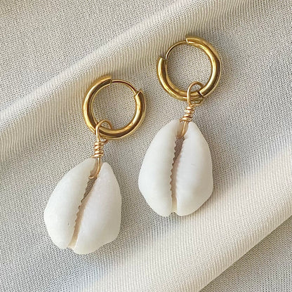 Gold White Cowrie Huggies