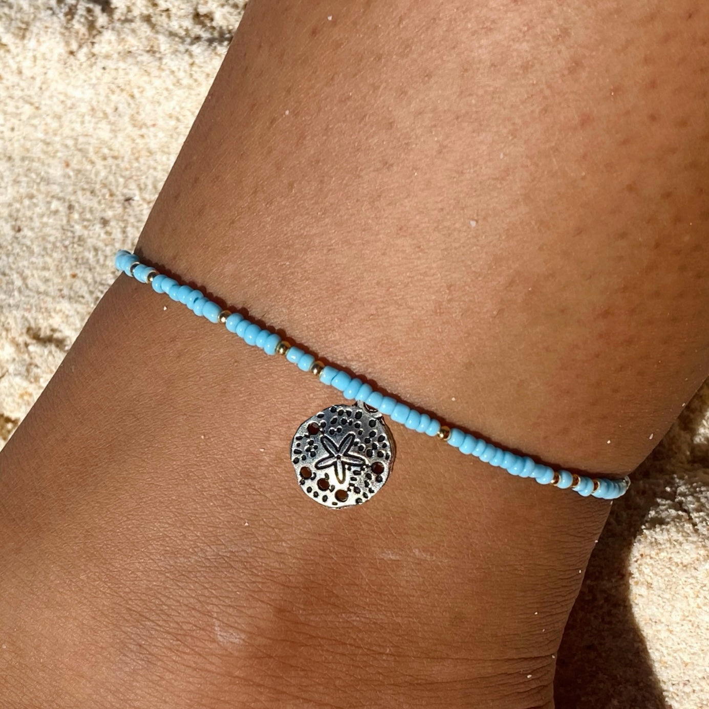 Light Blue & Gold Anklet