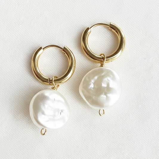 Gold Coin Pearl Huggies