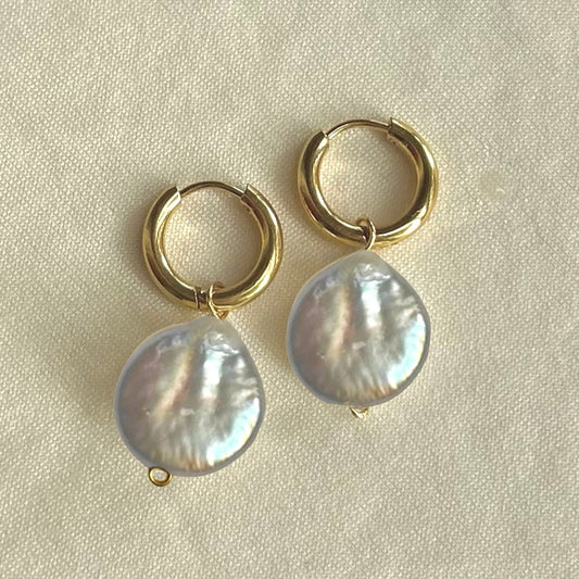 Gold Coin Pearl Huggies