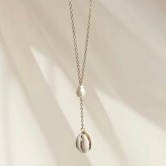 Purple Cowrie Lariat Necklace