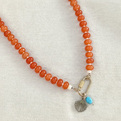 Orange Jade Beaded Necklace