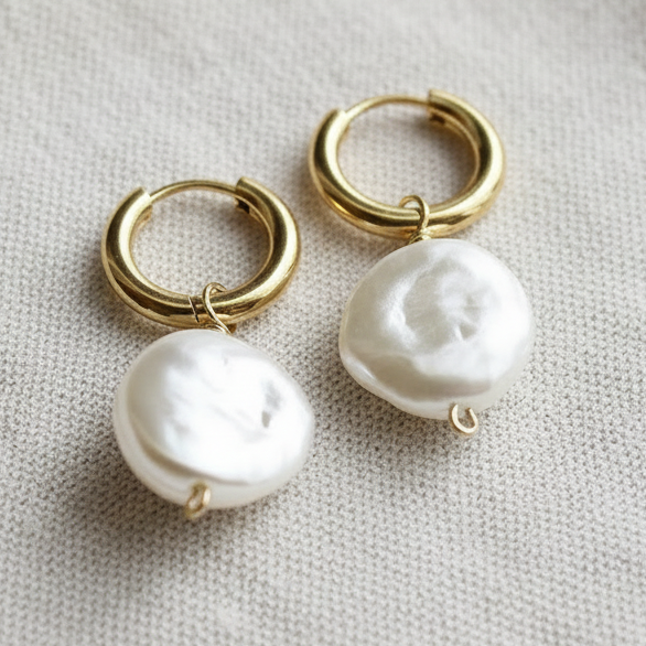 Gold Coin Pearl Huggies