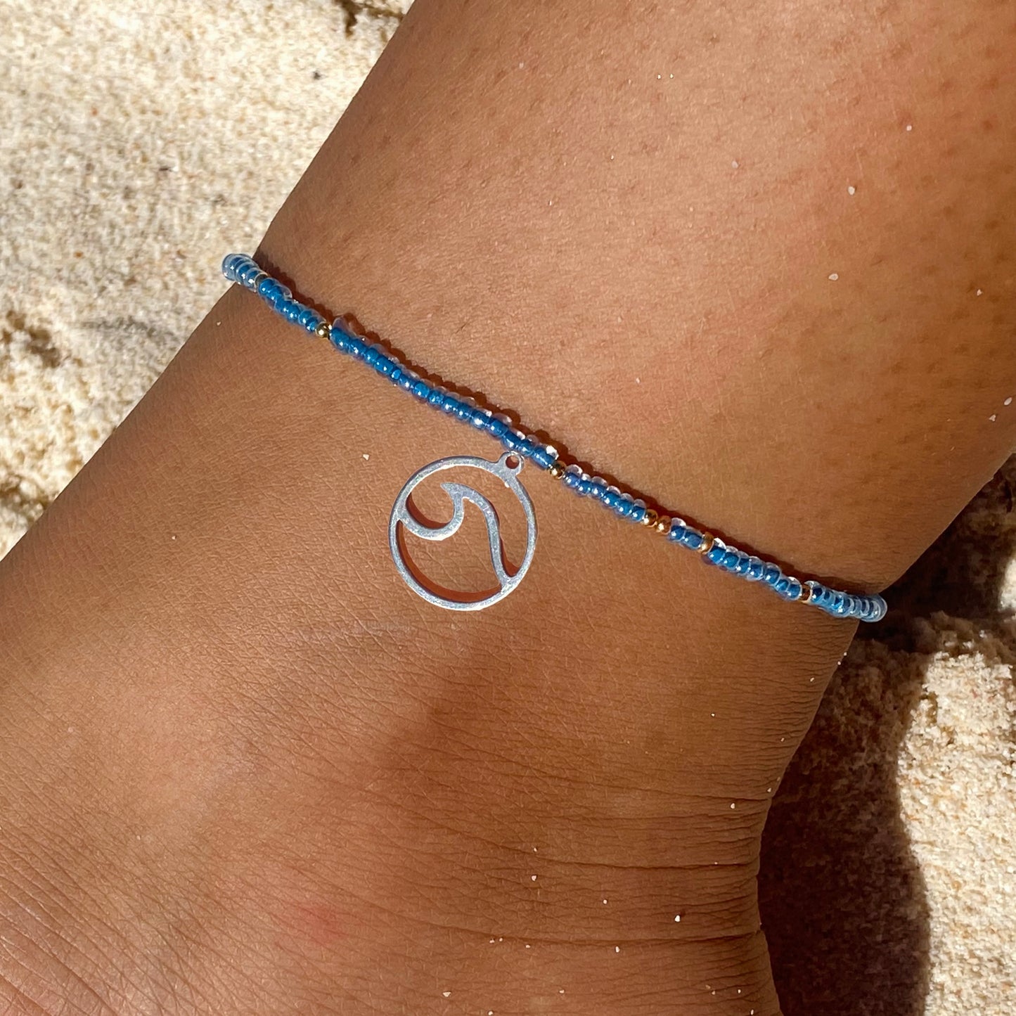 Dusty Blue & Gold Anklet