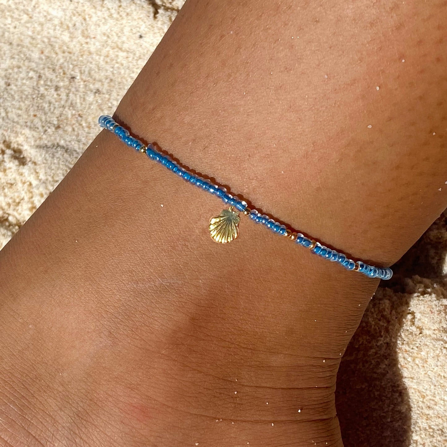 Dusty Blue & Gold Anklet