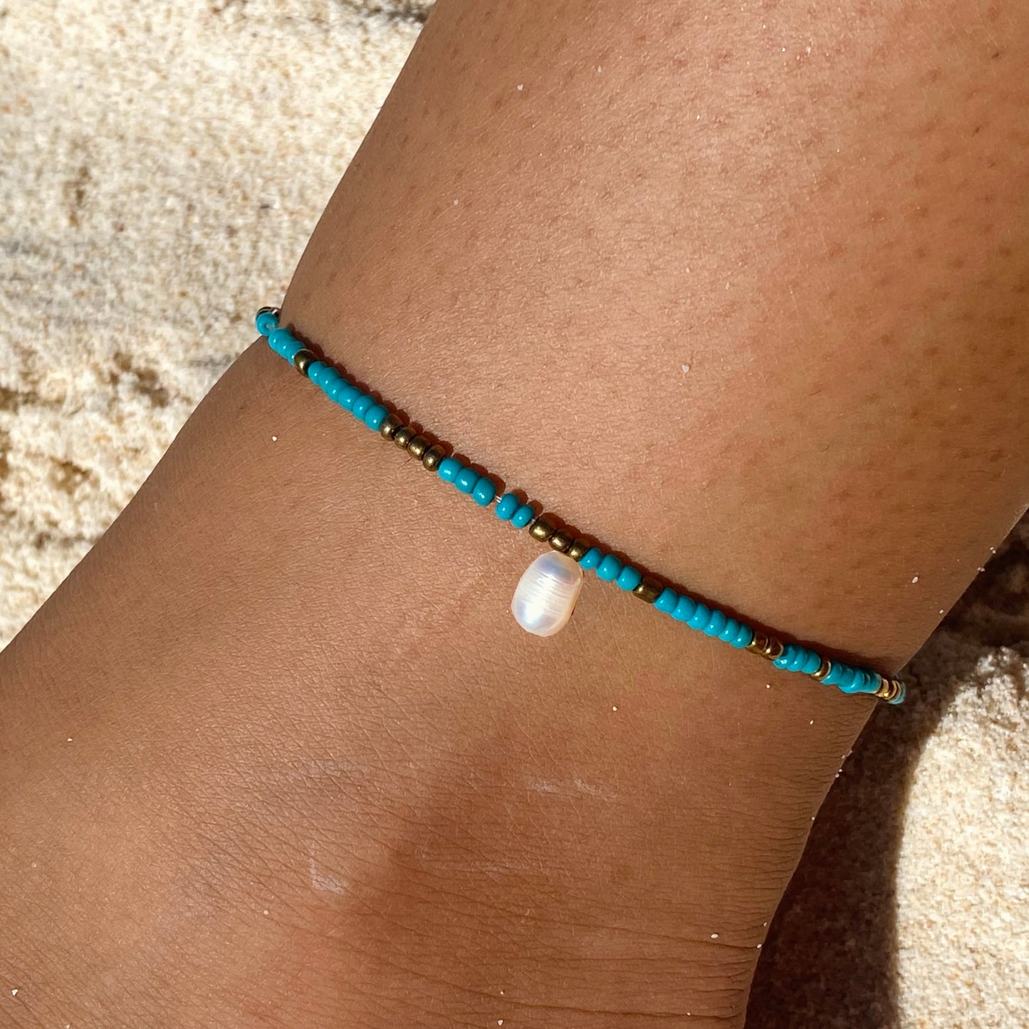 Turquoise & Gold Anklet