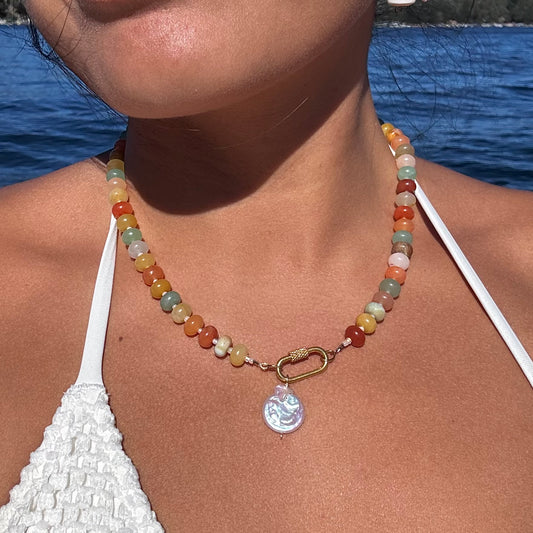 Golden Jade Beaded Necklace