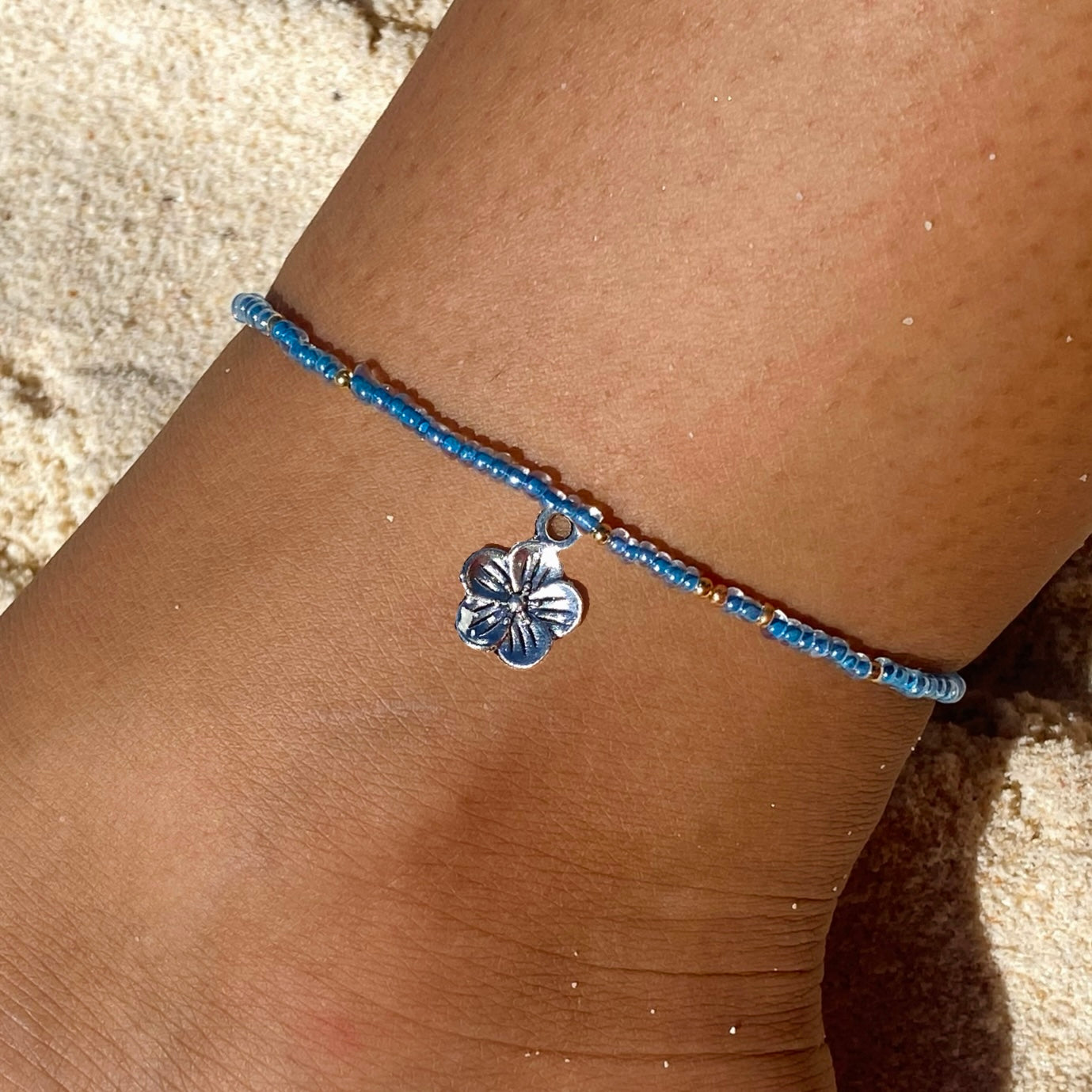 Dusty Blue & Gold Anklet