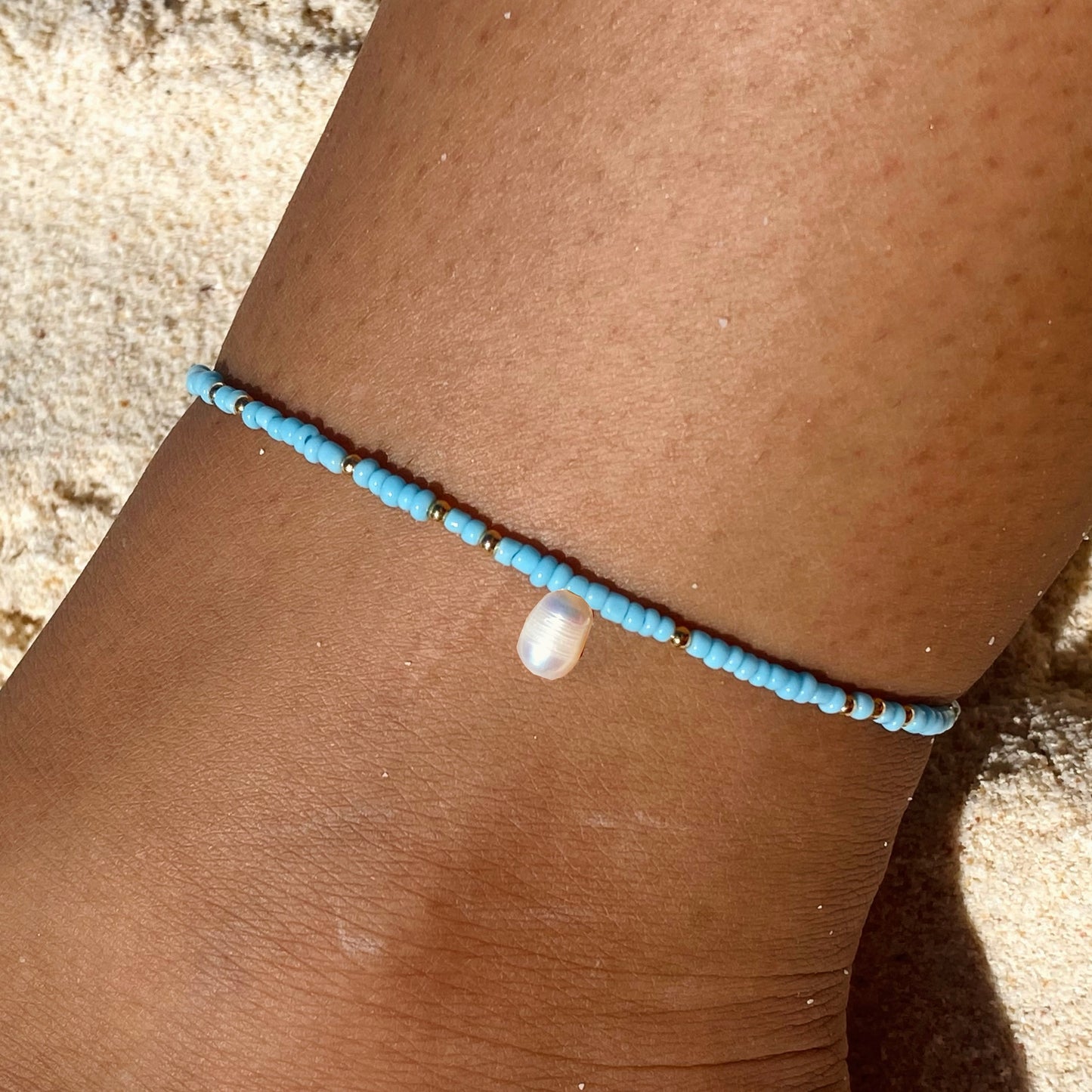 Light Blue & Gold Anklet