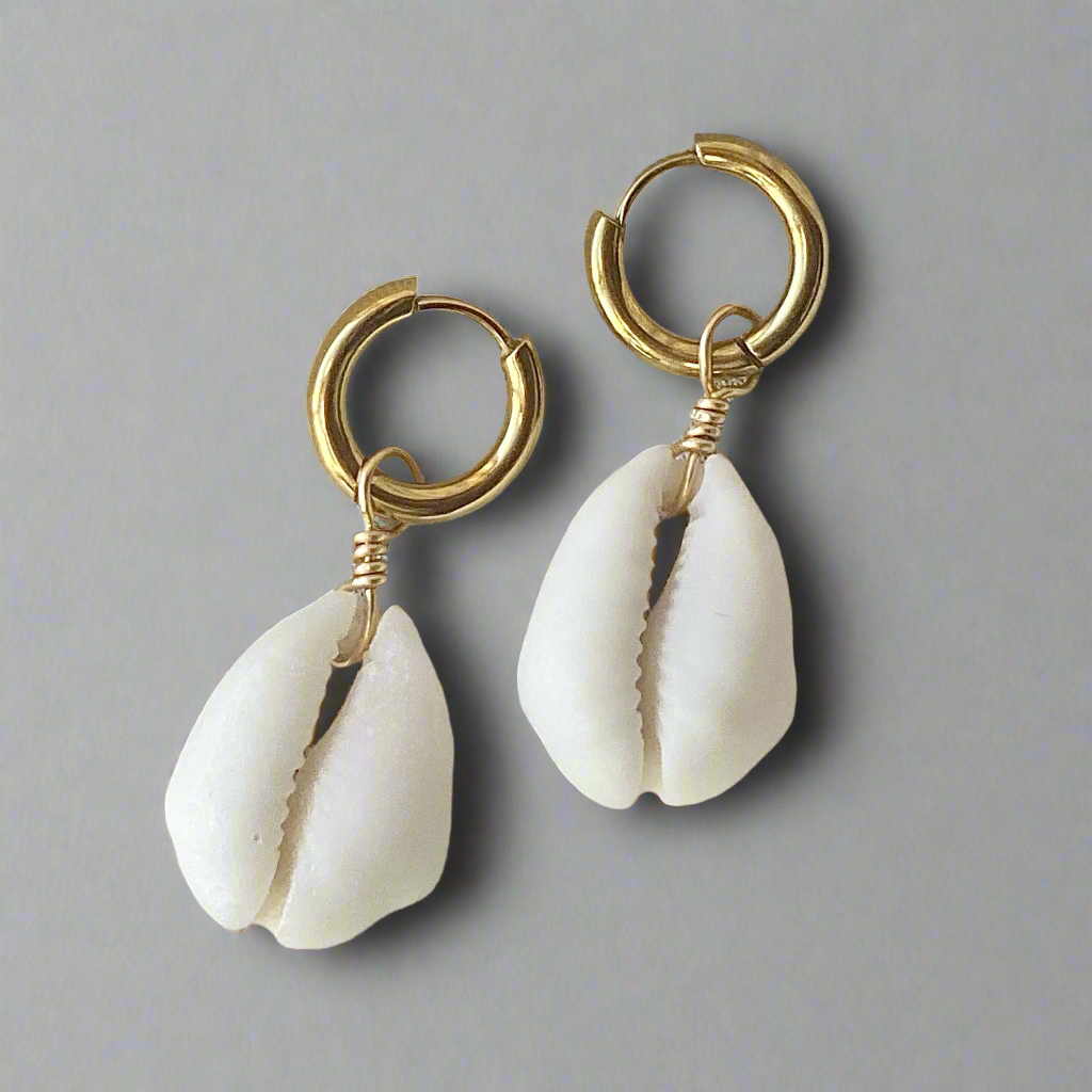 Gold White Cowrie Huggies