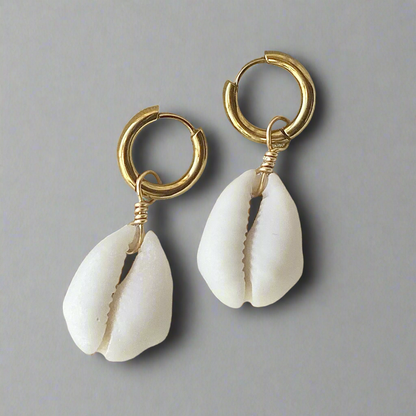 Gold White Cowrie Huggies