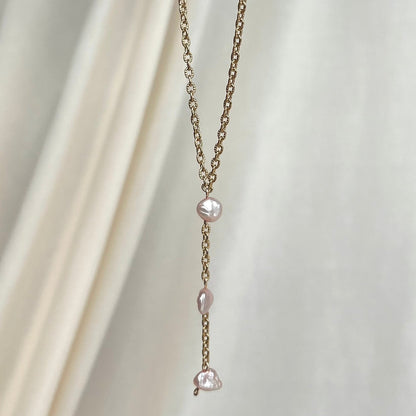 Pink Pearl Lariat Necklace