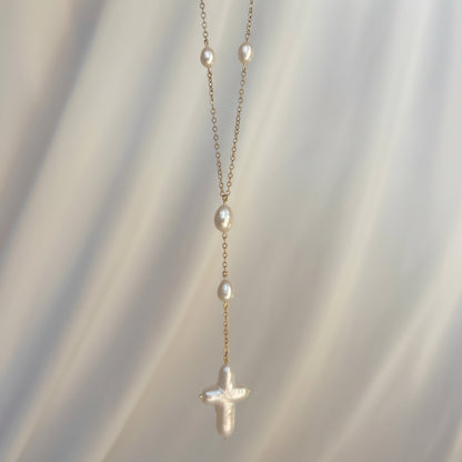 Gold Mother of Pearl Drop Necklace
