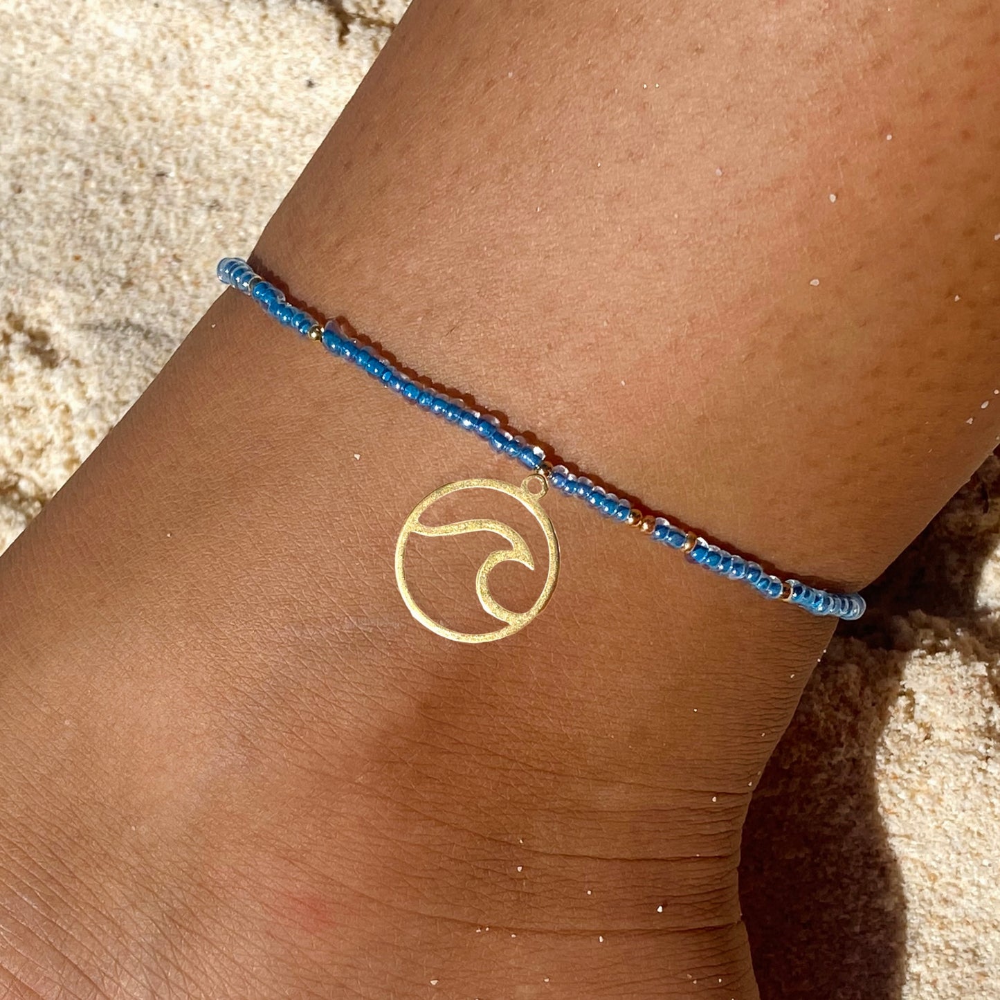 Dusty Blue & Gold Anklet