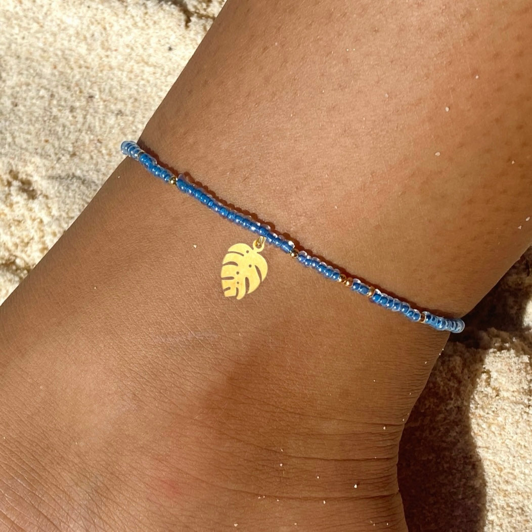 Dusty Blue & Gold Anklet