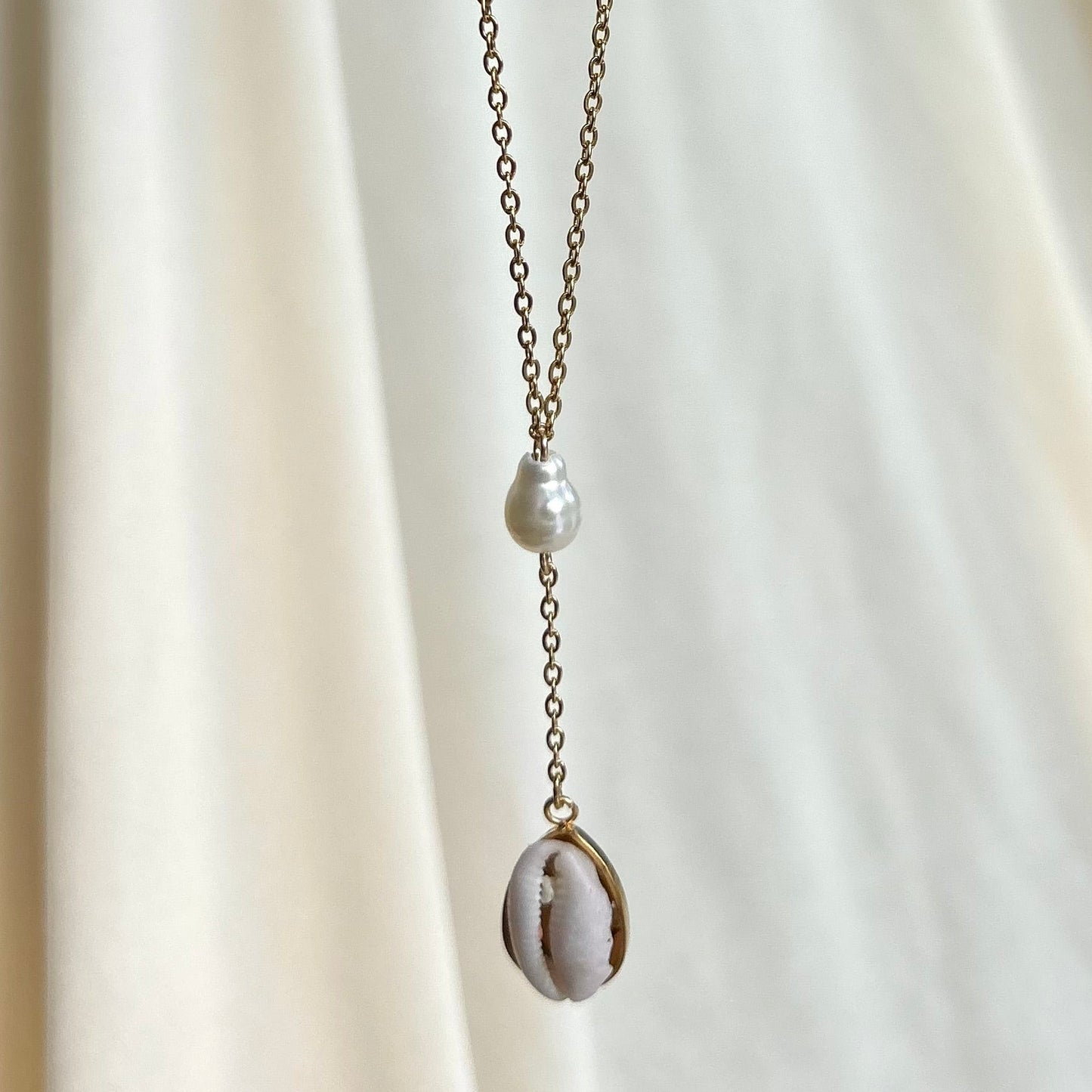 Purple Cowrie Lariat Necklace