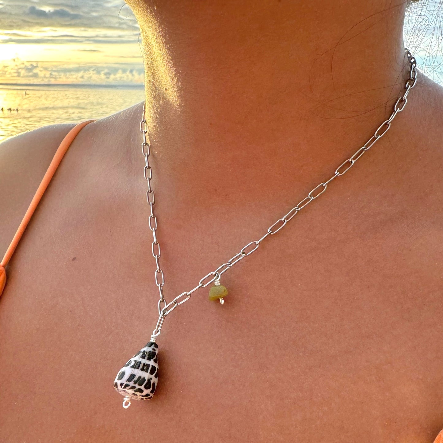 Silver Hebrew Cone Gem Necklace