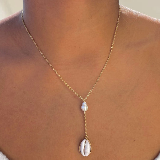 Pink Cowrie Lariat Necklace