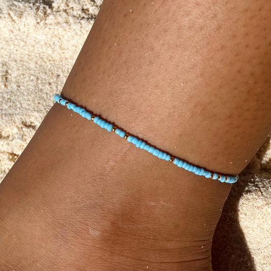 Light Blue & Gold Anklet