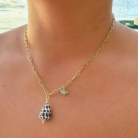 Gold Hebrew Cone Gem Necklace