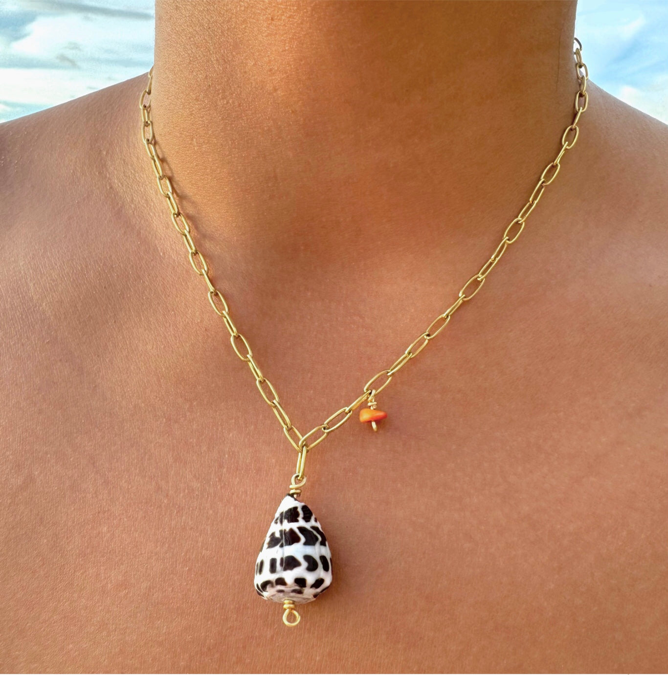 Gold Hebrew Cone Gem Necklace